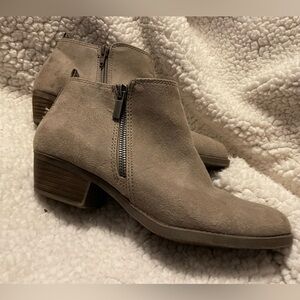Carlos 9 faux suede taupe grey beige zip low booties ankle boots